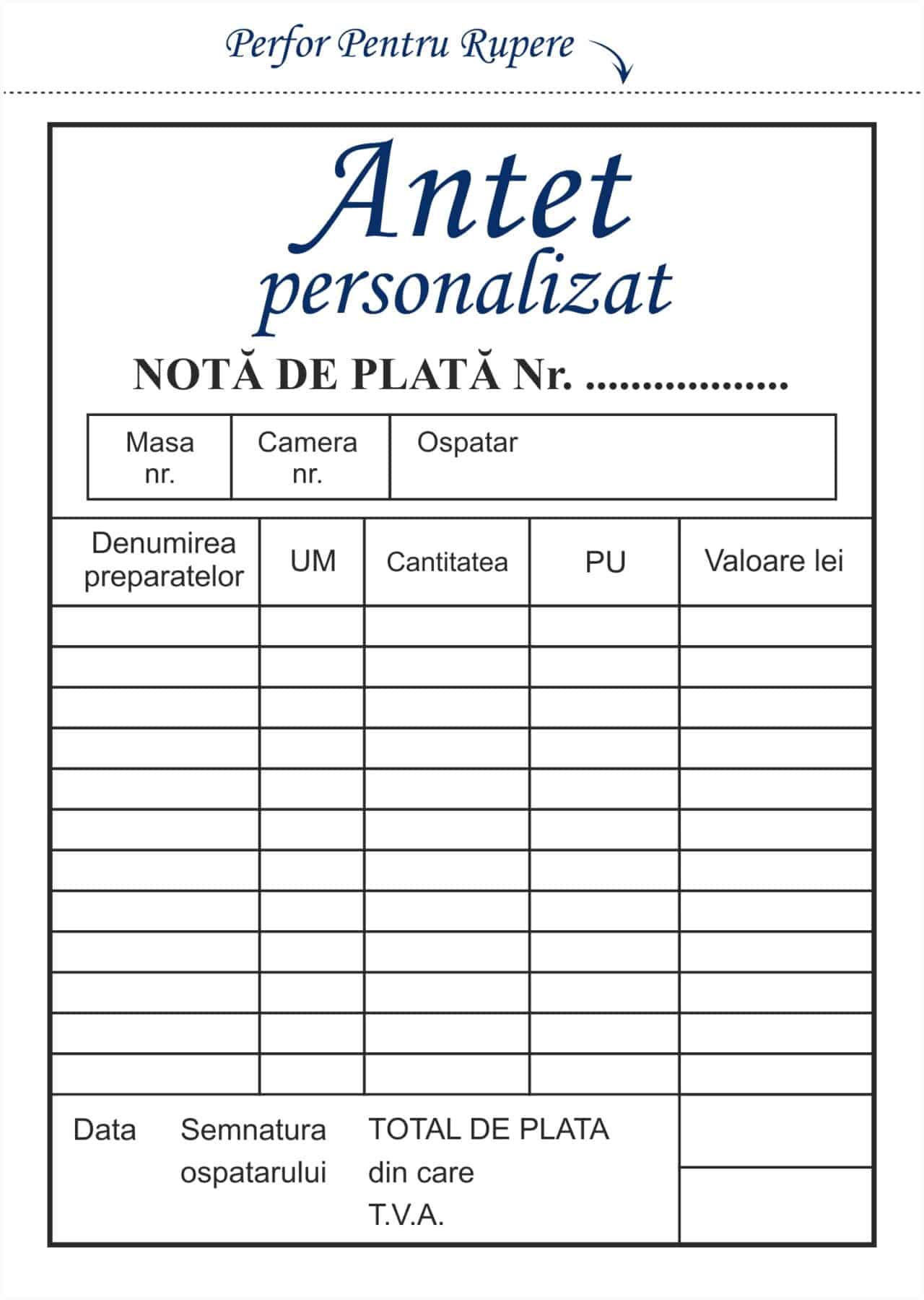NOTA DE PLATA PERSONALIZATA - EUROPAPER BRASOV