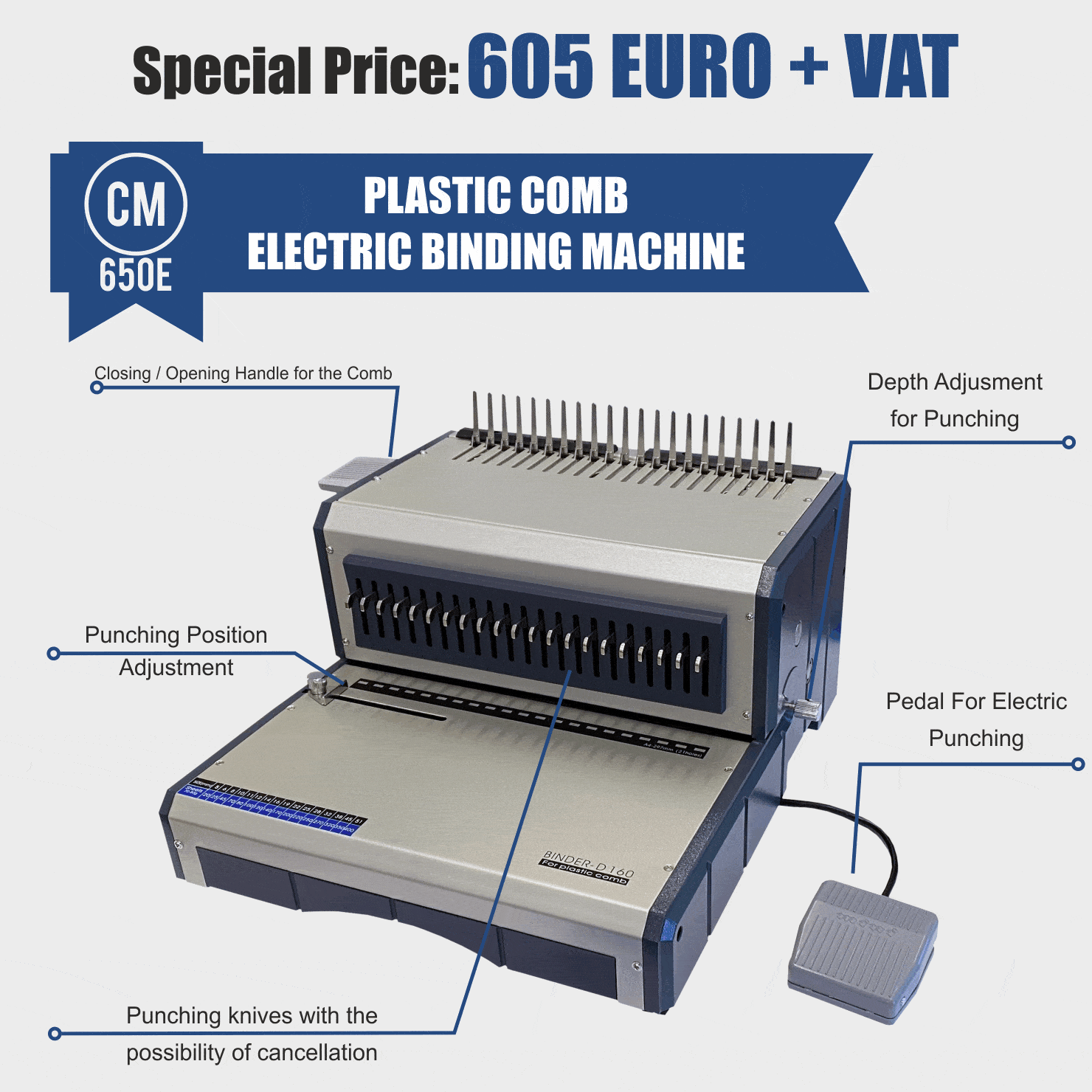 CM650E ELECTRIC BINDING MACHINE with plastic RINGS Euro Paper