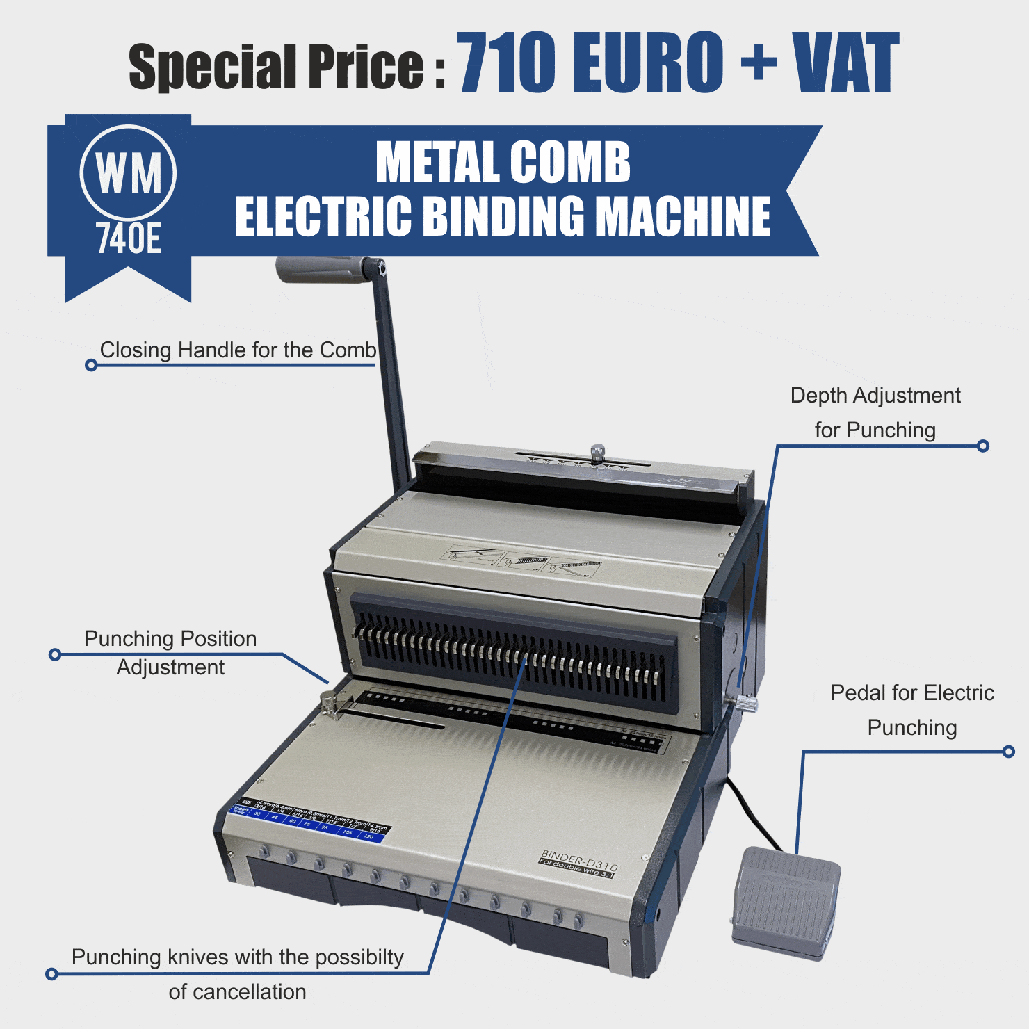 WM740E ELECTRIC BINDING MACHINE WITH METAL RINGS