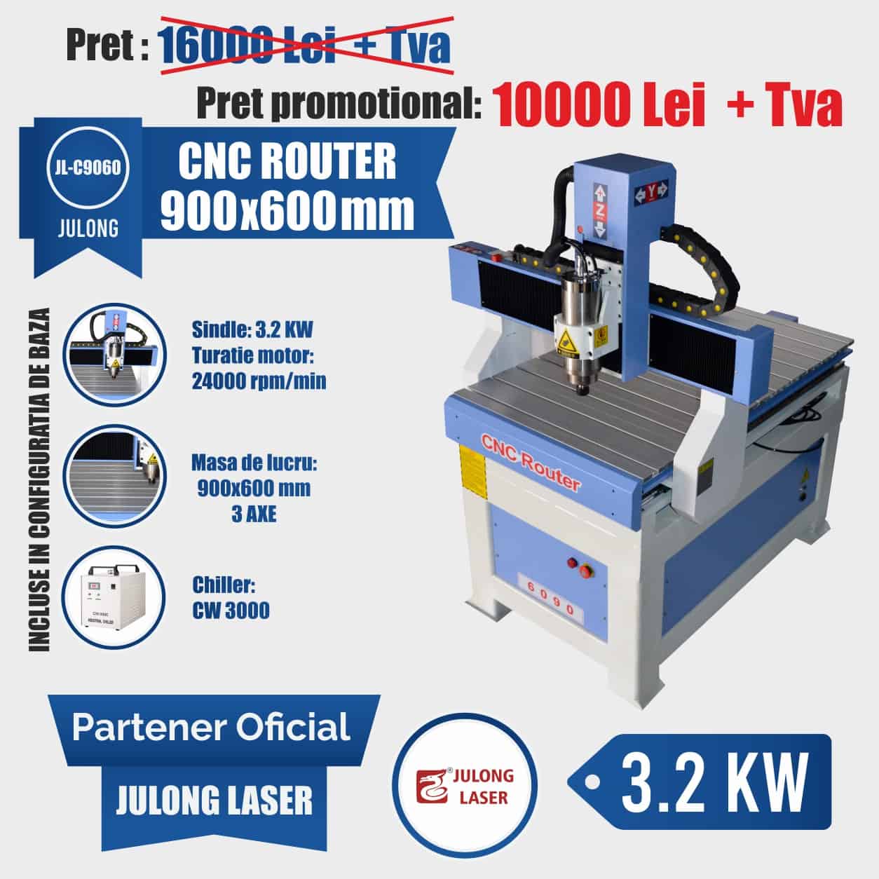 CNC Router 900x600 mm 3.2KW