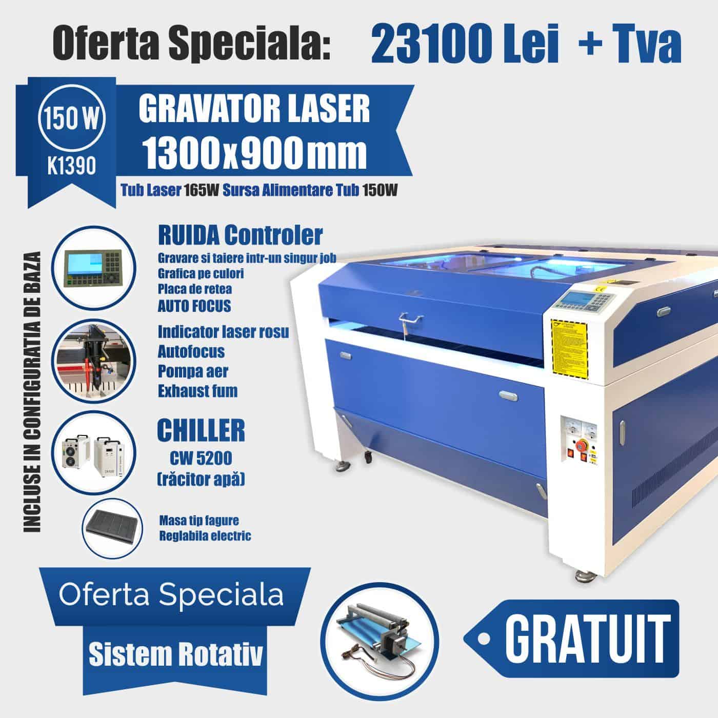 Gravator laser K1390 – 150W – RUIDA Controller - Europaper Brasov - Utilaje Finisare Print